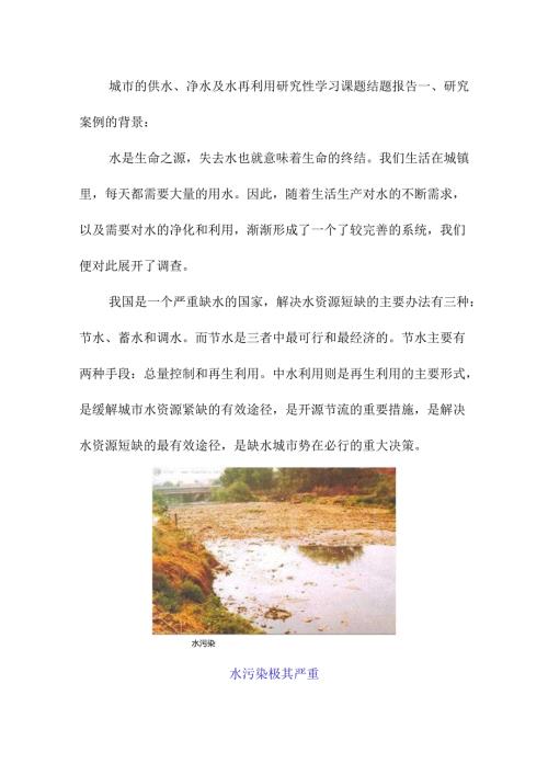 城市的供水、净水及水再利用研究性学习课题结题报告.docx