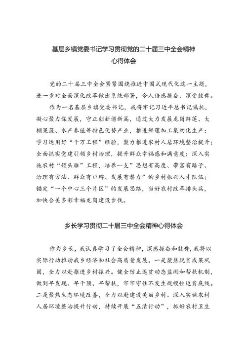 （9篇）基层乡镇党委书记学习贯彻党的二十三中全会精神心得体会范文精选.docx