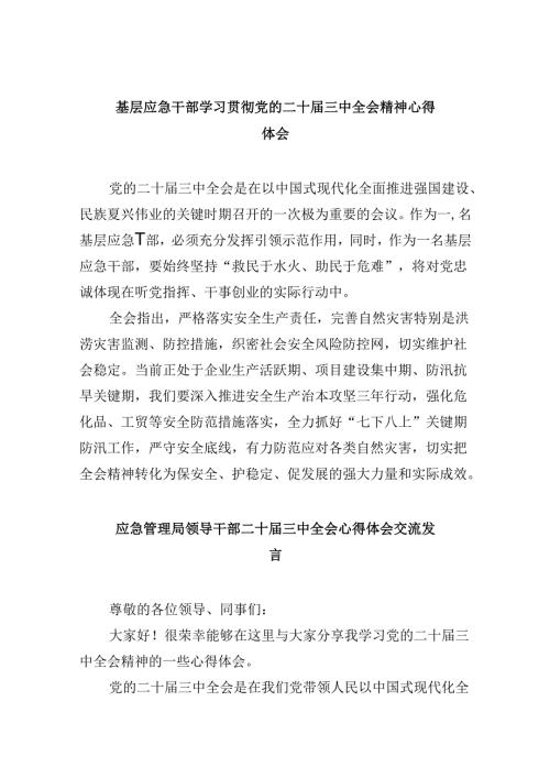 （9篇）基层应急干部学习贯彻党的二十三中全会精神心得体会（精选）.docx
