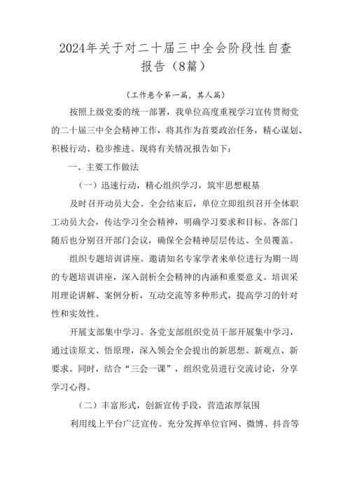 2024年关于对二十三中全会阶段性自查报告（8篇）.docx