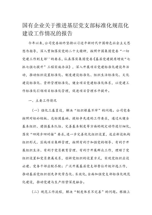 国有企业关于推进基层党支部标准化规范化建设工作情况的报告(1).docx