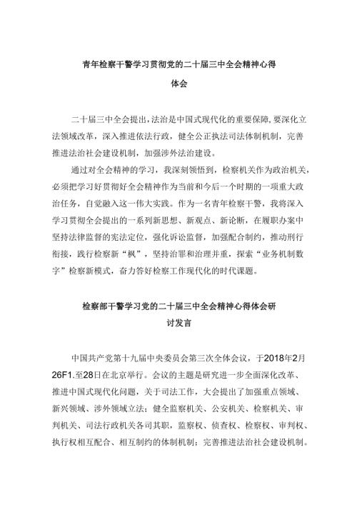 青年检察干警学习贯彻党的二十三中全会精神心得体会范文8篇（最新版）.docx