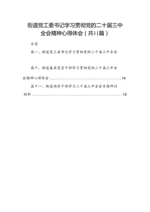 （11篇）街道党工委书记学习贯彻党的二十三中全会精神心得体会范文精选汇编.docx