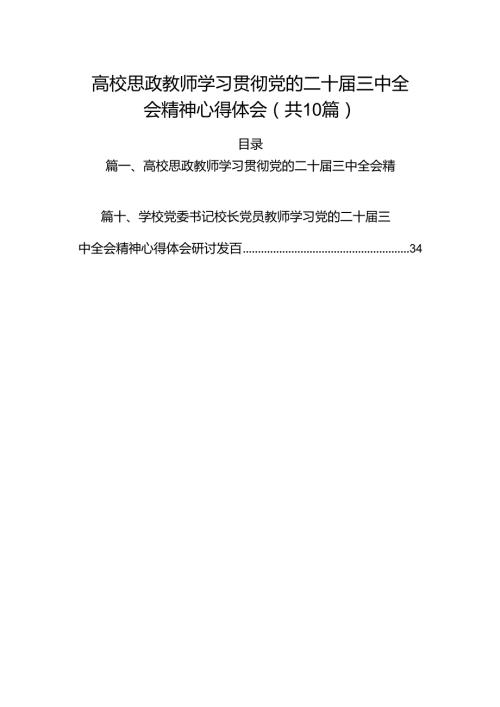 （10篇）高校思政教师学习贯彻党的二十三中全会精神心得体会范文.docx