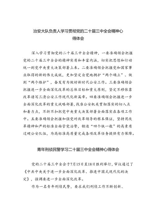 （9篇）治安大队负责人学习贯彻党的二十三中全会精神心得体会（详细版）.docx