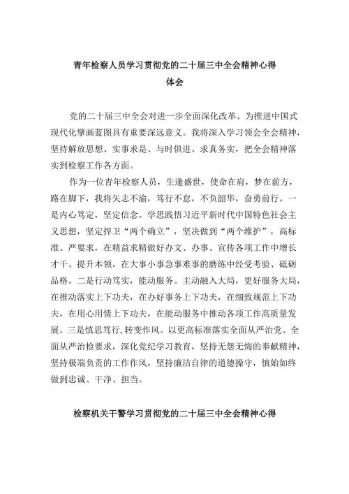 青年检察人员学习贯彻党的二十三中全会精神心得体会8篇（最新版）.docx