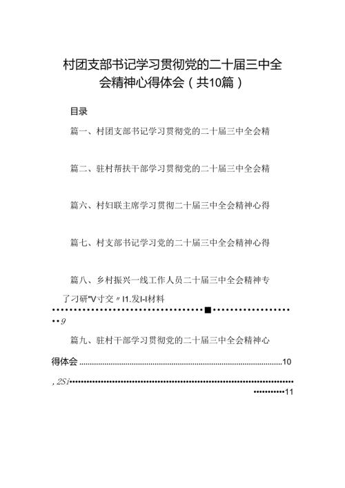 （10篇）村团支部书记学习贯彻党的二十三中全会精神心得体会集锦.docx