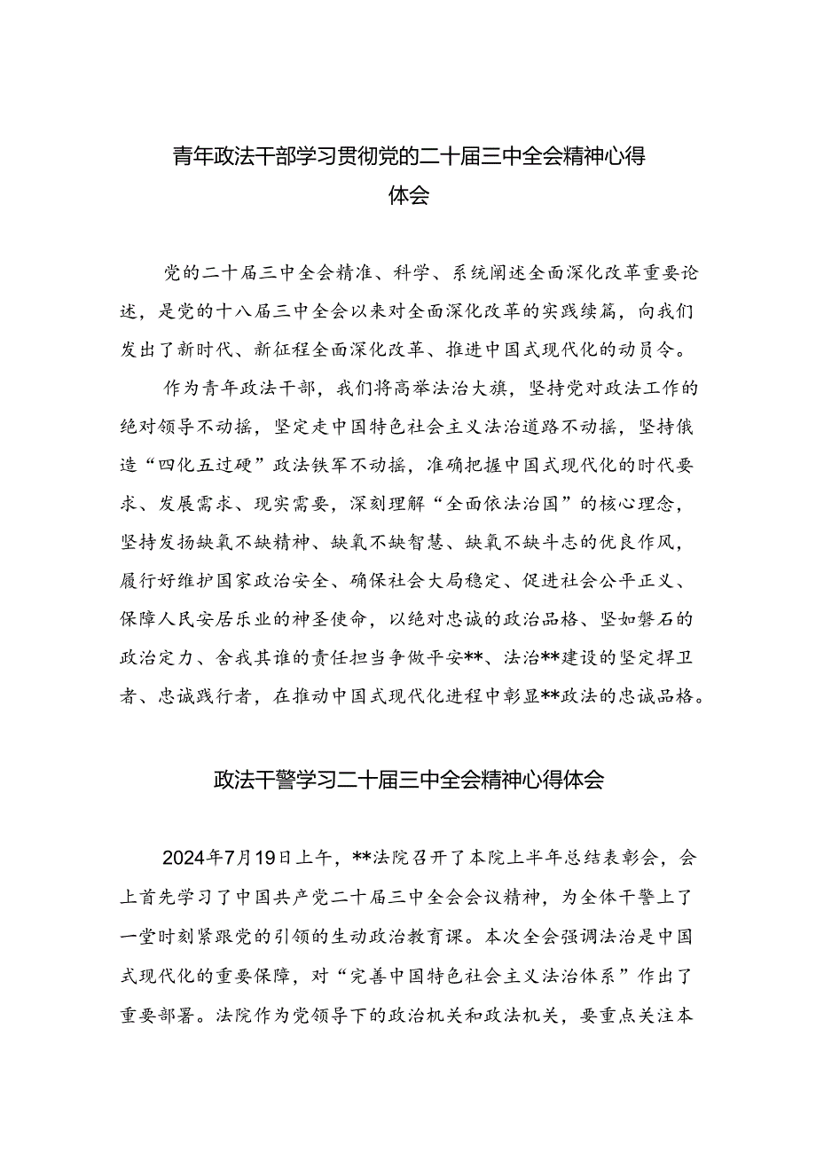 青年政法干部学习贯彻党的二十三中全会精神心得体会8篇（精选版）.docx_第1页