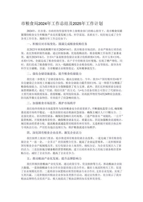 市粮食局2024年工作总结及2025年工作计划.docx