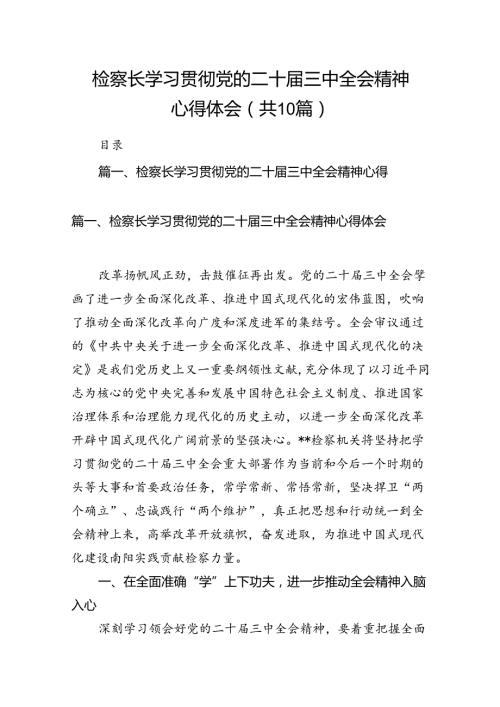 （10篇）检察长学习贯彻党的二十三中全会精神心得体会汇编.docx