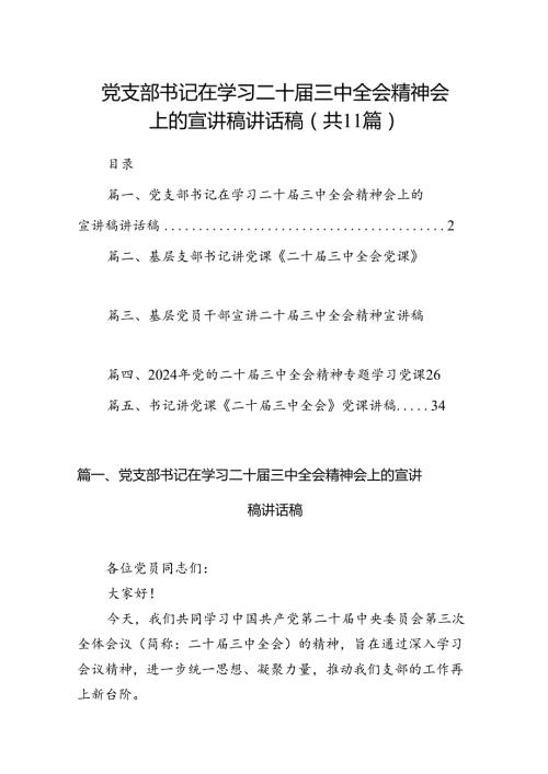 （11篇）党支部书记在学习二十三中全会精神会上的宣讲稿讲话稿（精选）.docx