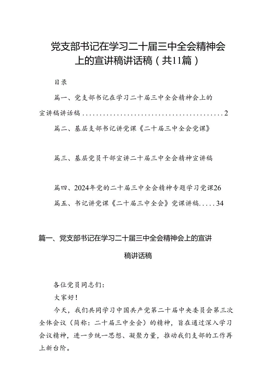 （11篇）党支部书记在学习二十三中全会精神会上的宣讲稿讲话稿（精选）.docx_第1页