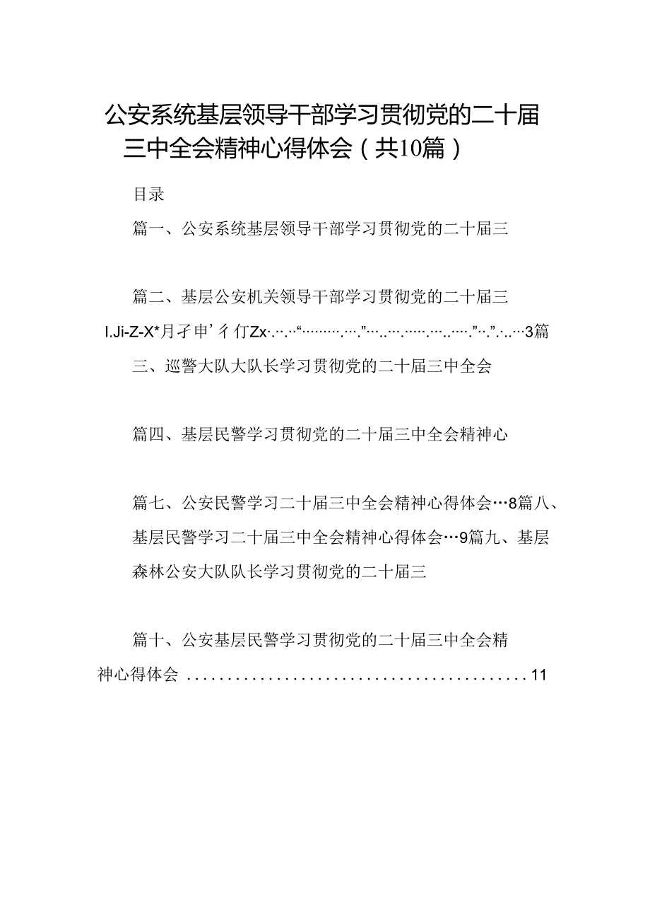 （10篇）公安系统基层领导干部学习贯彻党的二十三中全会精神心得体会范文.docx_第1页