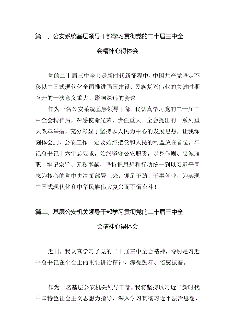 （10篇）公安系统基层领导干部学习贯彻党的二十三中全会精神心得体会范文.docx_第2页