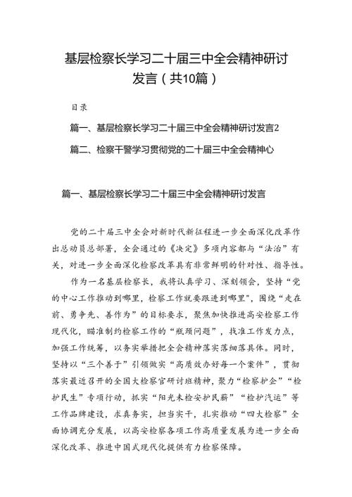 （10篇）基层检察长学习二十三中全会精神研讨发言（详细版）.docx