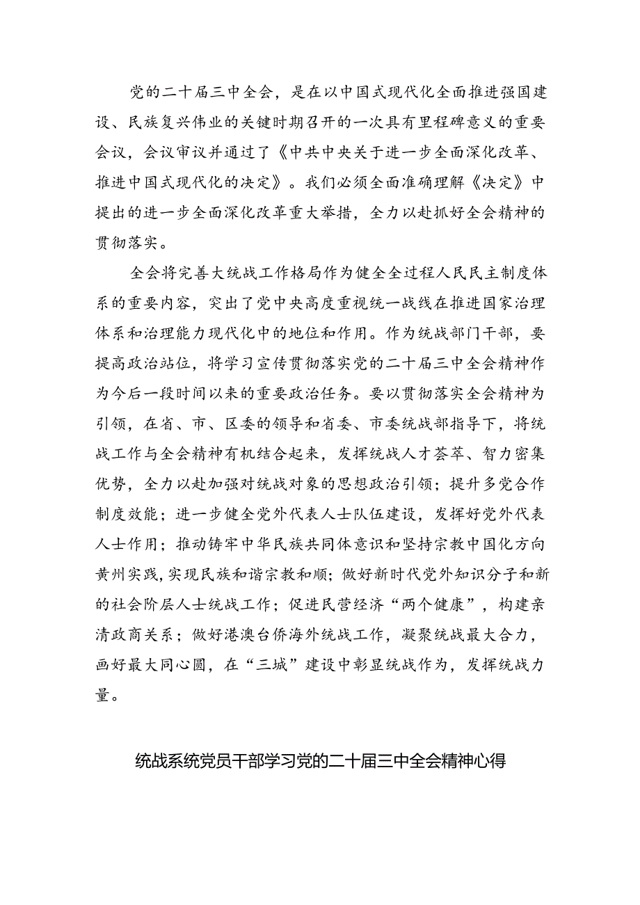 （9篇）统战委员学习贯彻党的二十三中全会精神心得体会范文.docx_第2页