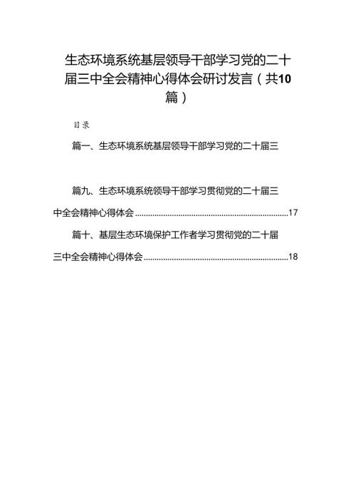 （10篇）生态环境系统基层领导干部学习党的二十三中全会精神心得体会研讨发言范文.docx