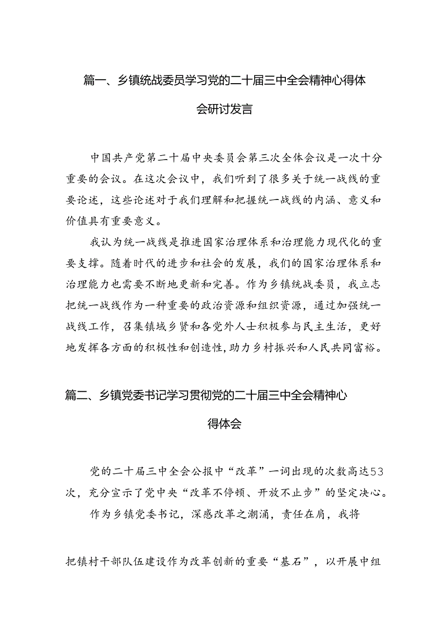（11篇）乡镇统战委员学习党的二十三中全会精神心得体会研讨发言汇编.docx_第3页