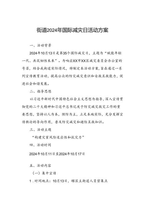 街道办事处开展2024年国际减灾日活动的工作方案.docx