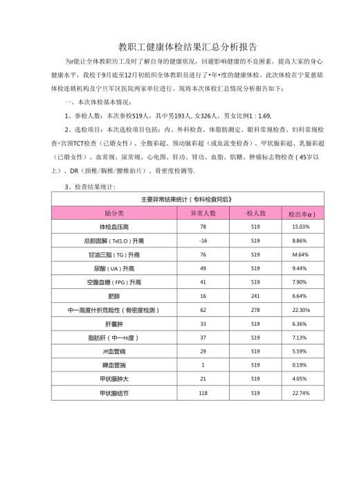 教职工健康体检结果汇总分析报告.docx
