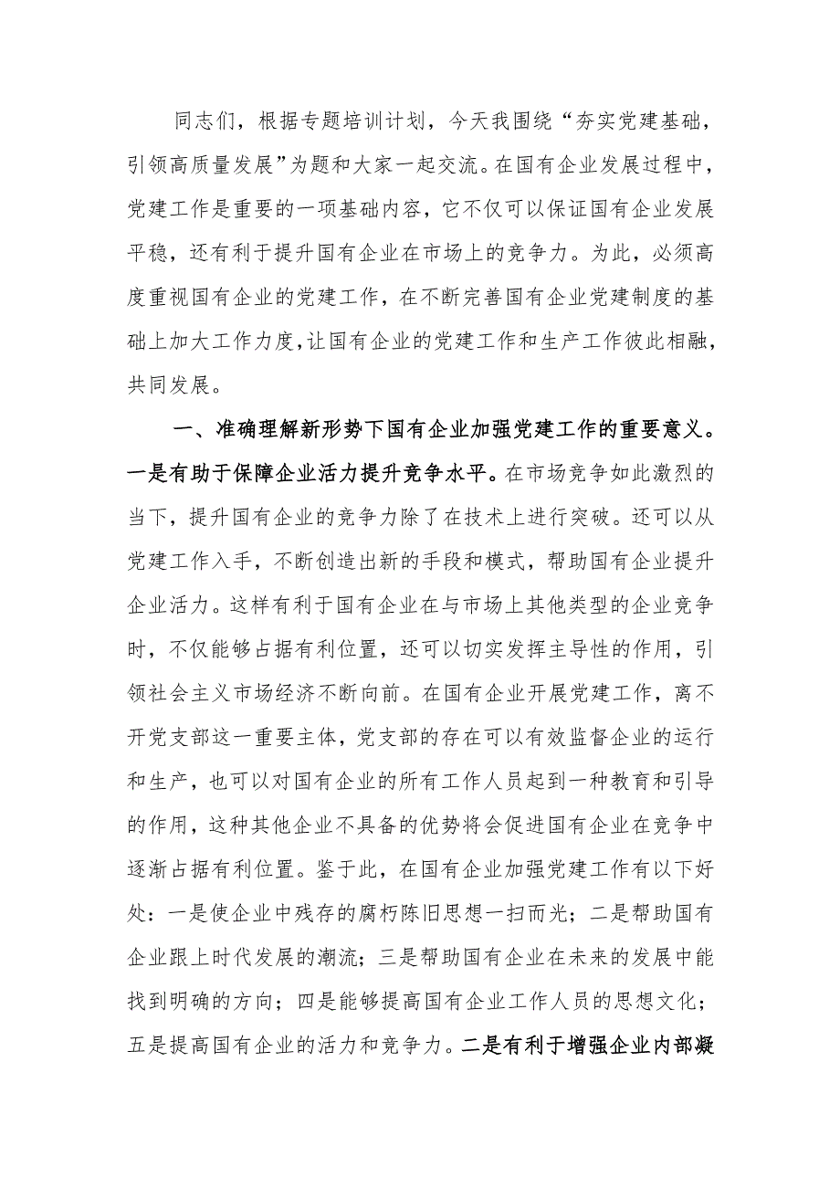 夯实党建基础引领高质量发展讲稿.docx_第1页