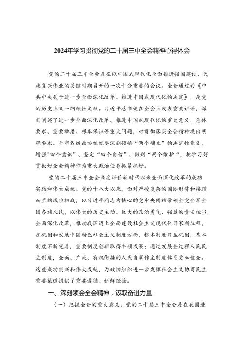 （9篇）2024年学习贯彻党的二十三中全会精神心得体会（详细版）.docx