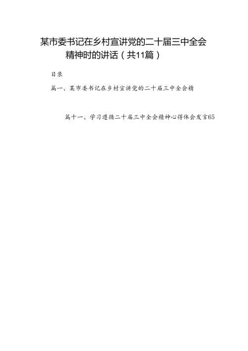 （11篇）某市委书记在乡村宣讲党的二十三中全会精神时的讲话（精选）.docx
