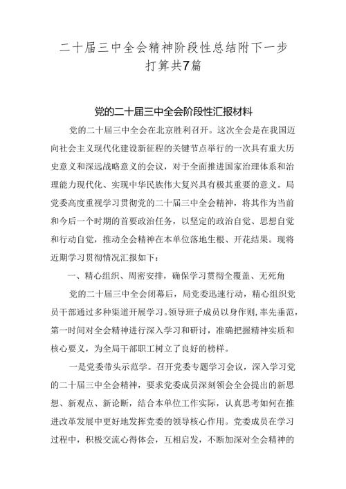 二十三中全会精神阶段性总结附下一步打算共7篇.docx