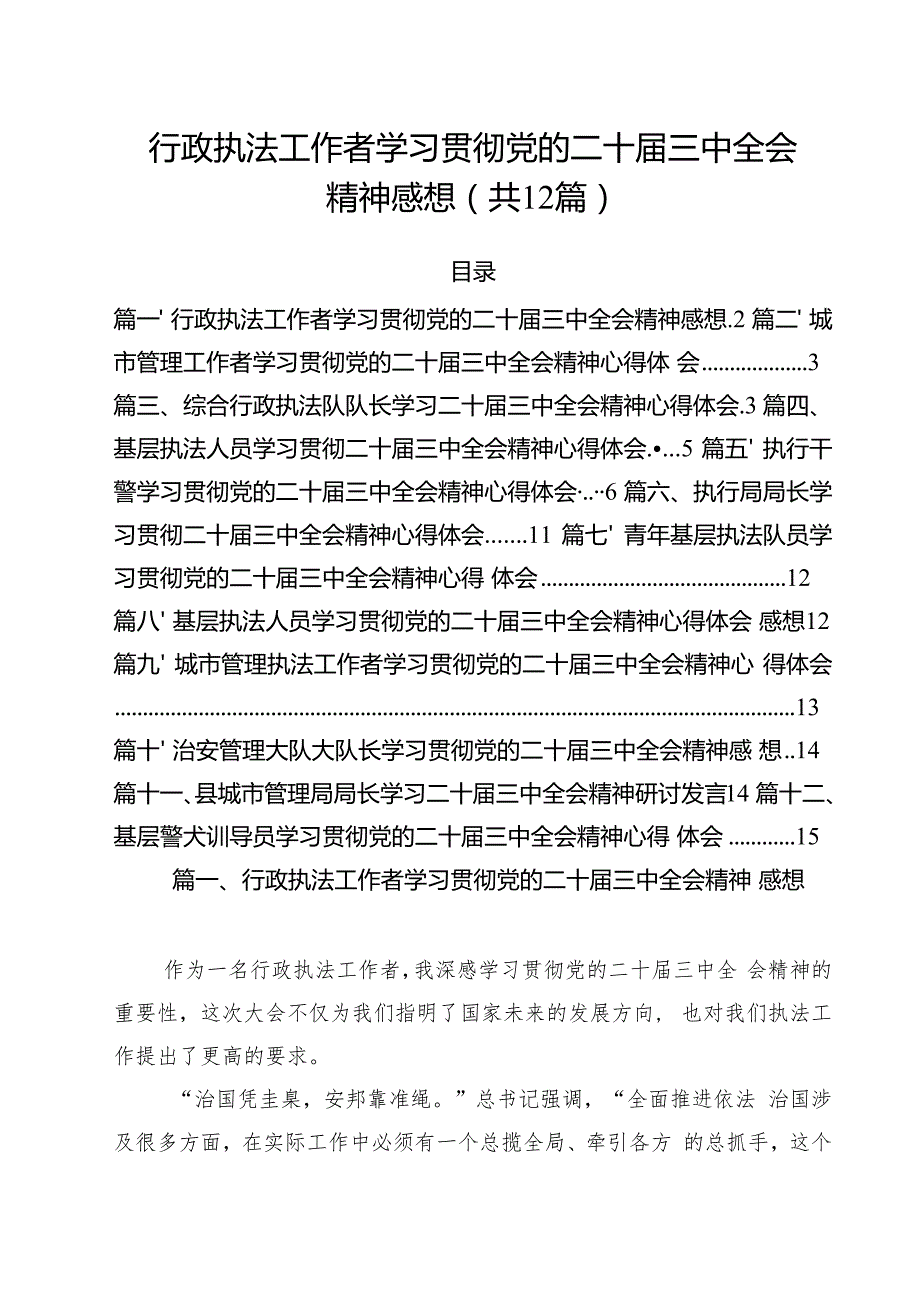 行政执法工作者学习贯彻党的二十三中全会精神感想（共12篇）.docx_第1页