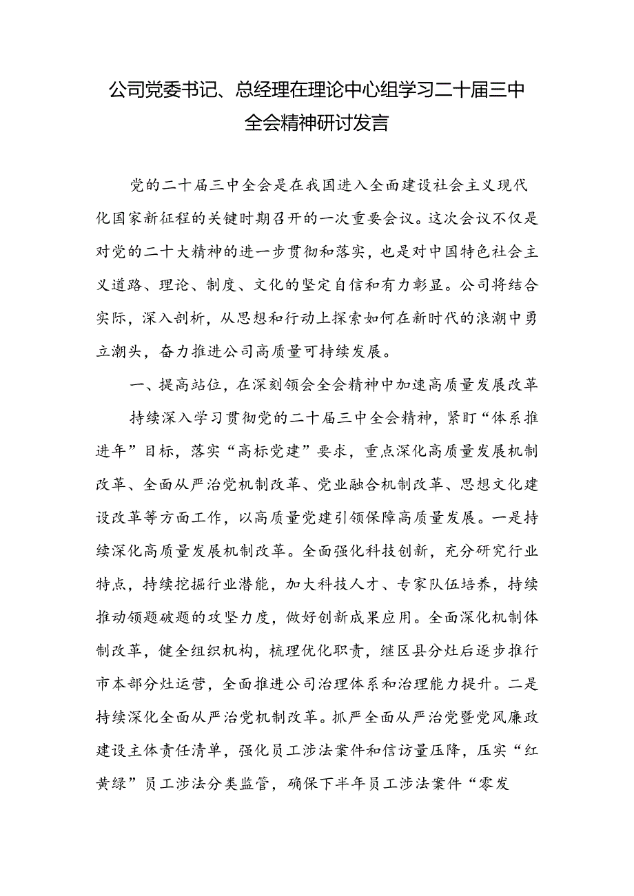 公司党委书记副书记总经理学习二十三中全会精神研讨发言2篇（含理论中心组）.docx_第2页