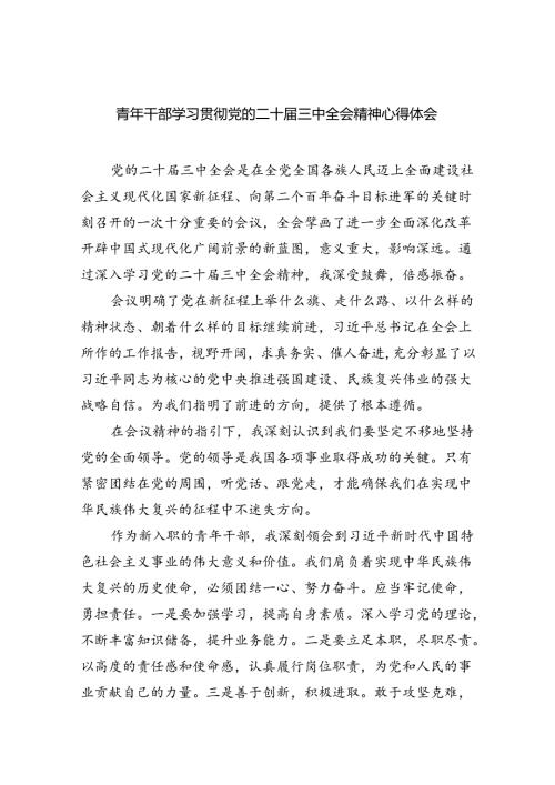 （9篇）青年干部学习贯彻党的二十三中全会精神心得体会范文.docx