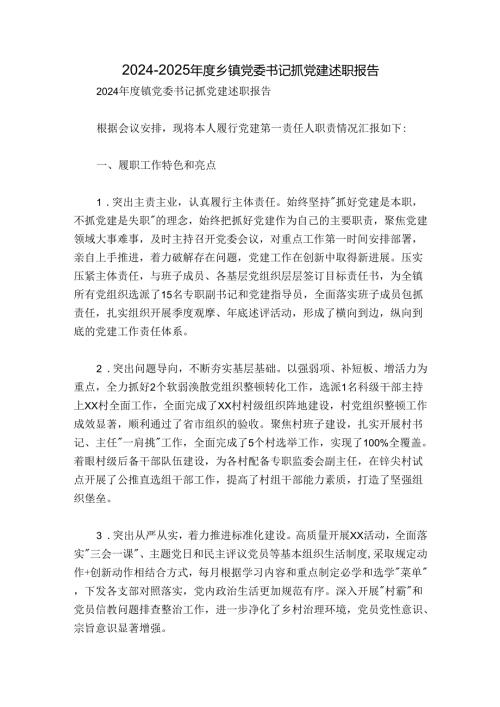 20242025乡镇党委书记抓党建述职报告.docx