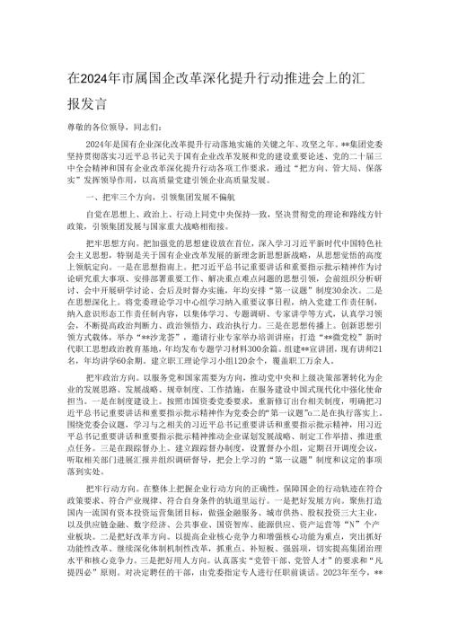 在2024年市属国企改革深化提升行动推进会上的汇报发言(1).docx