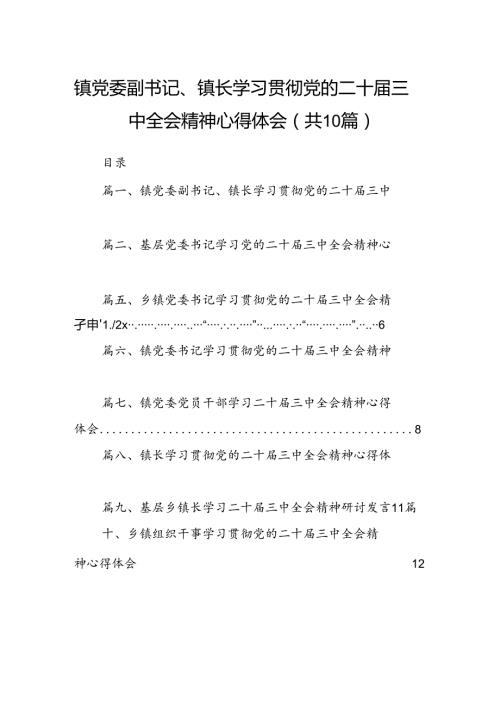 （10篇）镇党委副书记、镇长学习贯彻党的二十三中全会精神心得体会（最新版）.docx