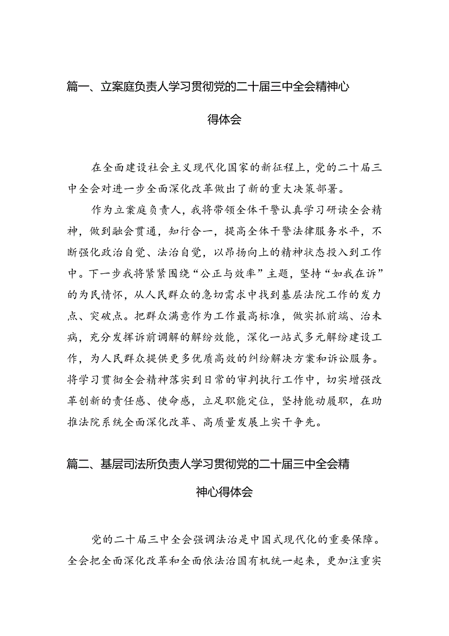 （11篇）立案庭负责人学习贯彻党的二十三中全会精神心得体会（详细版）.docx_第2页