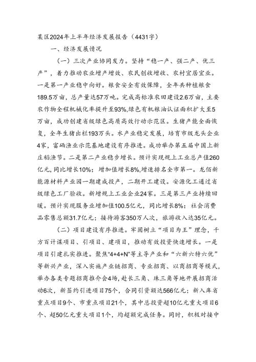 某区2024年上半年经济发展报告（4431字）.docx