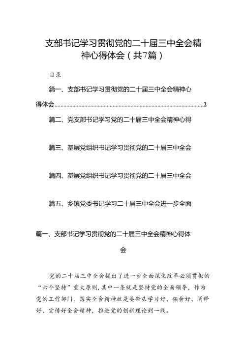 支部书记学习贯彻党的二十三中全会精神心得体会（合计7份）.docx