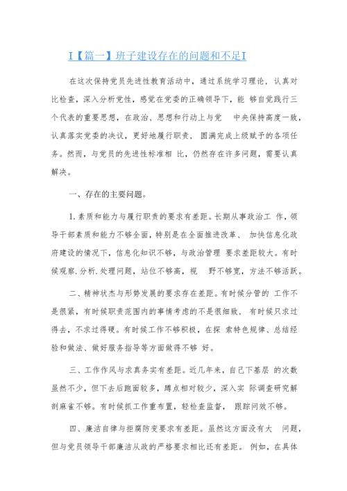 班子建设存在的问题和不足十一篇.docx