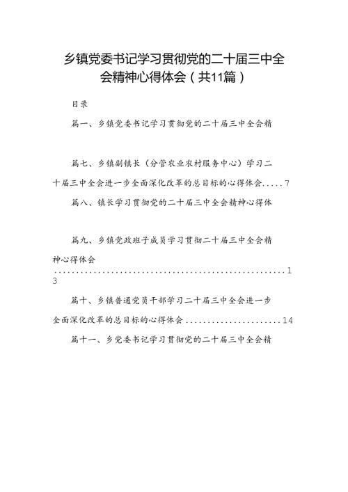 （11篇）乡镇党委书记学习贯彻党的二十三中全会精神心得体会汇编.docx