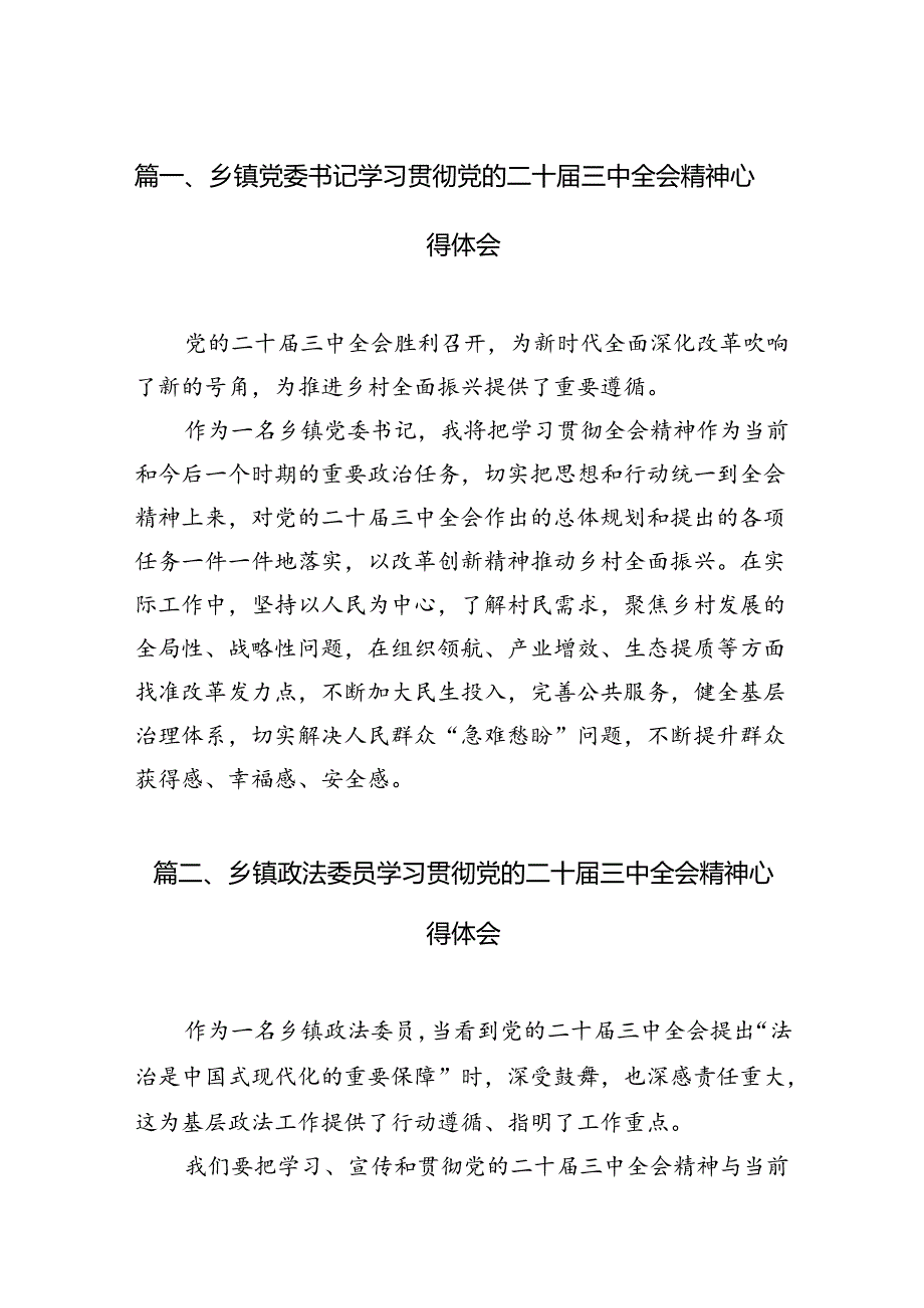 （11篇）乡镇党委书记学习贯彻党的二十三中全会精神心得体会汇编.docx_第2页