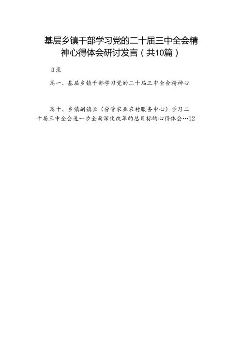 （10篇）基层乡镇干部学习党的二十三中全会精神心得体会研讨发言（精选）.docx