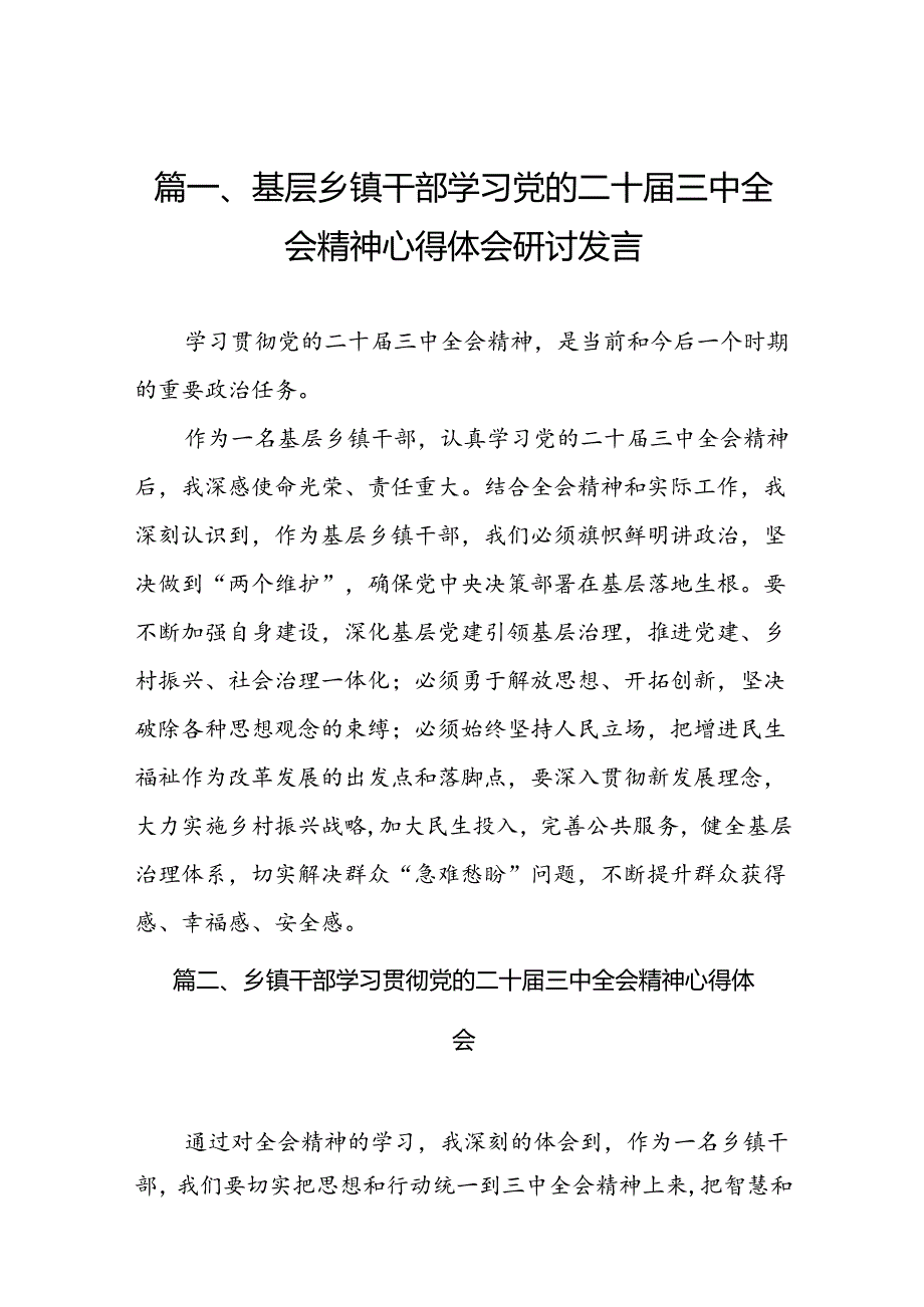 （10篇）基层乡镇干部学习党的二十三中全会精神心得体会研讨发言（精选）.docx_第2页