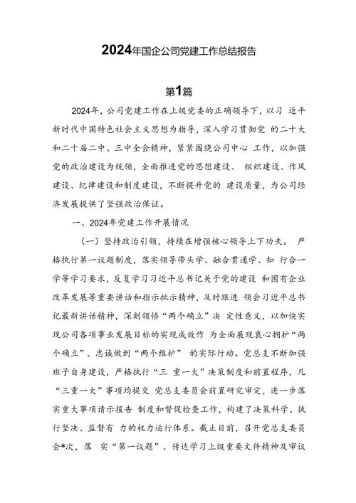 2024年国企公司党建工作总结报告8篇.docx