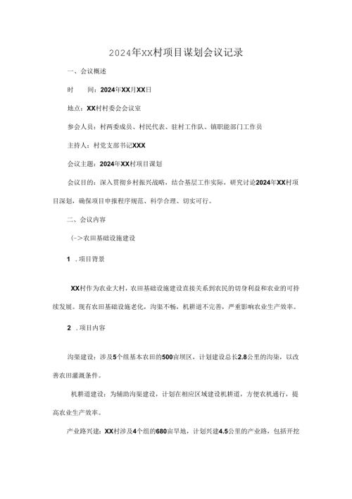 2024年XX村项目谋划会议记录.docx