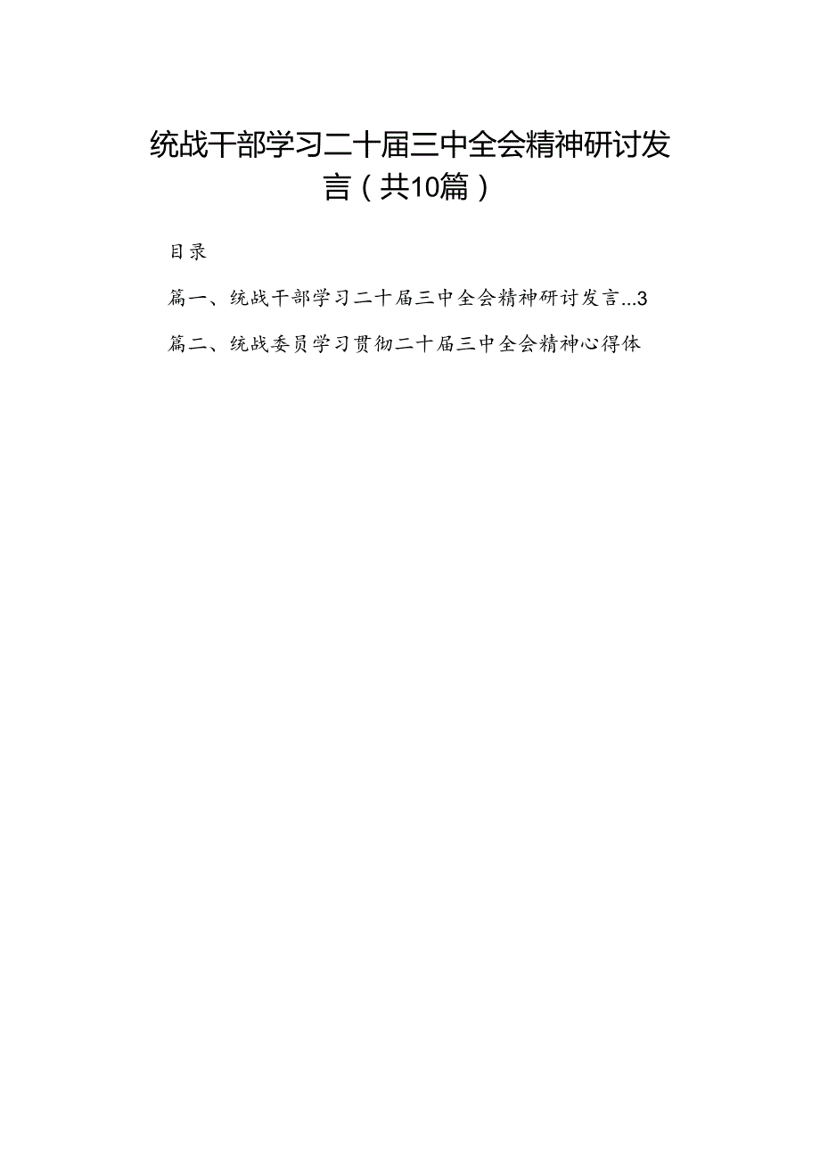 （10篇）统战干部学习二十三中全会精神研讨发言（精选）.docx_第1页