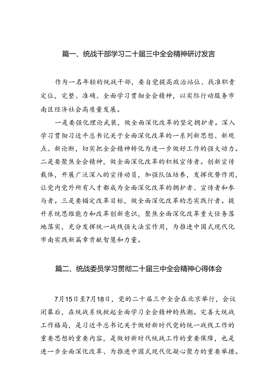 （10篇）统战干部学习二十三中全会精神研讨发言（精选）.docx_第2页