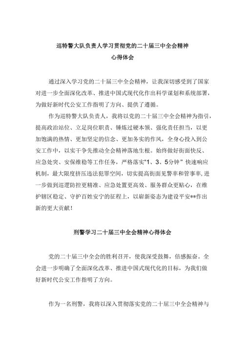 （11篇）巡特警大队负责人学习贯彻党的二十三中全会精神心得体会（精选）.docx