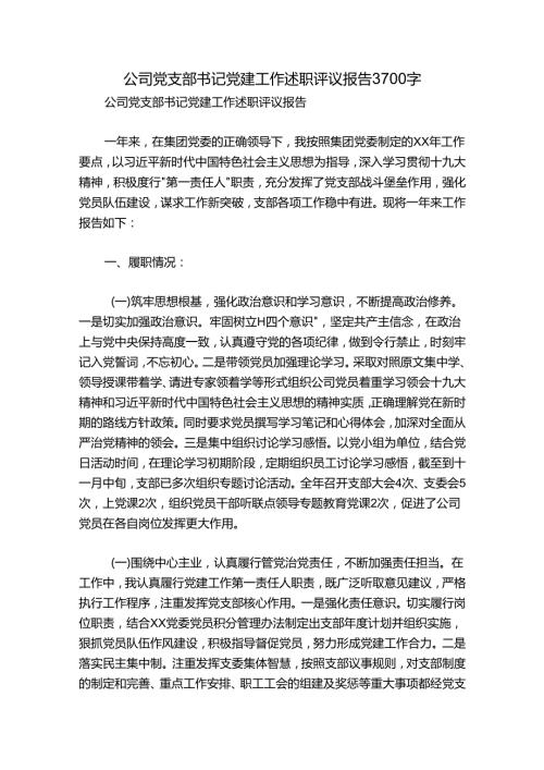 公司党支部书记党建工作述职评议报告3700字.docx