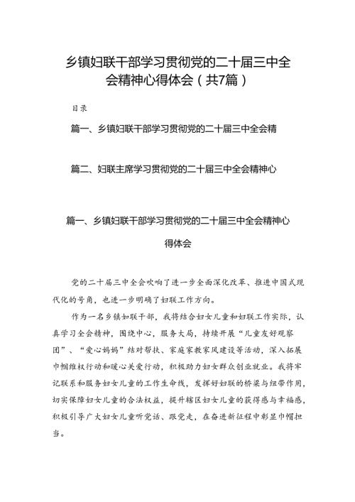乡镇妇联干部学习贯彻党的二十三中全会精神心得体会7篇（精选版）.docx