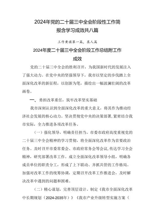 2024年党的二十三中全会阶段性工作简报含学习成效共八篇.docx